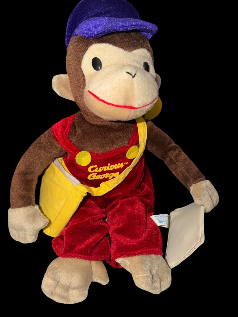Curious George Plush Stuffed Toy Red Overalls Newspaper Bag Toy Network 16"
